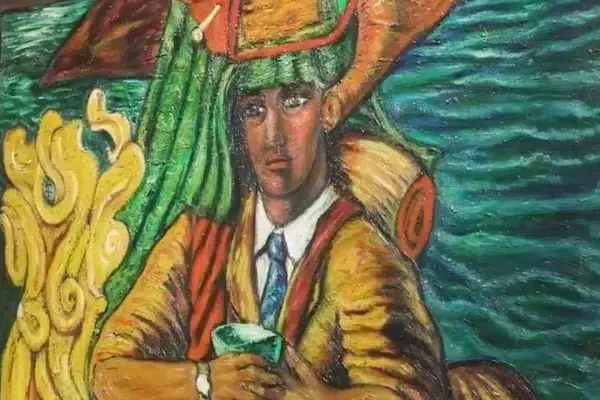 close-up-of-textured-multicoloured-painting-of-a-young-main-man-in-colourful-clothes